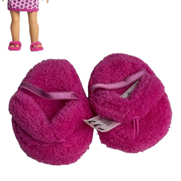 American Girl Doll Slippers Lots Of Dots Accessory Pink Cozy Fuzzy Shoes Sandals - Picture 1 of 6